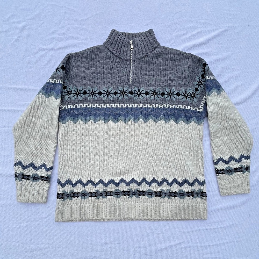 Vintage 90s St Johns Bay 1/4 Zip Sweater Shirt Medium Fair Isle Nordic Grunge